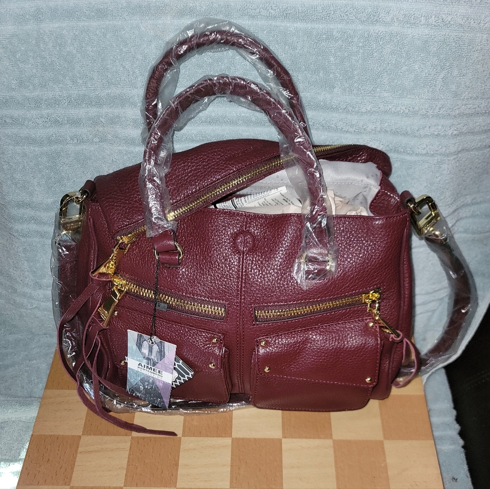 Women’s Pebbled Leather Satchel Handbag - Burgundy